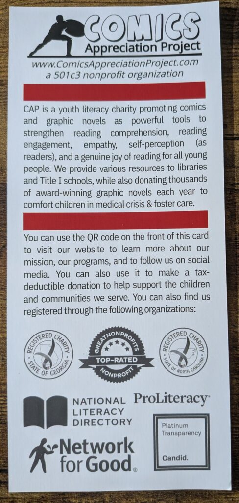 Comics Appreciation Project promotional flyer (back).