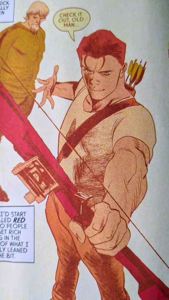 Absolute Roy Harper hanging out and shooting arrows (archery) with Oliver Queen after they both made their first million. Roy jokes about starting a Red Arrows company.