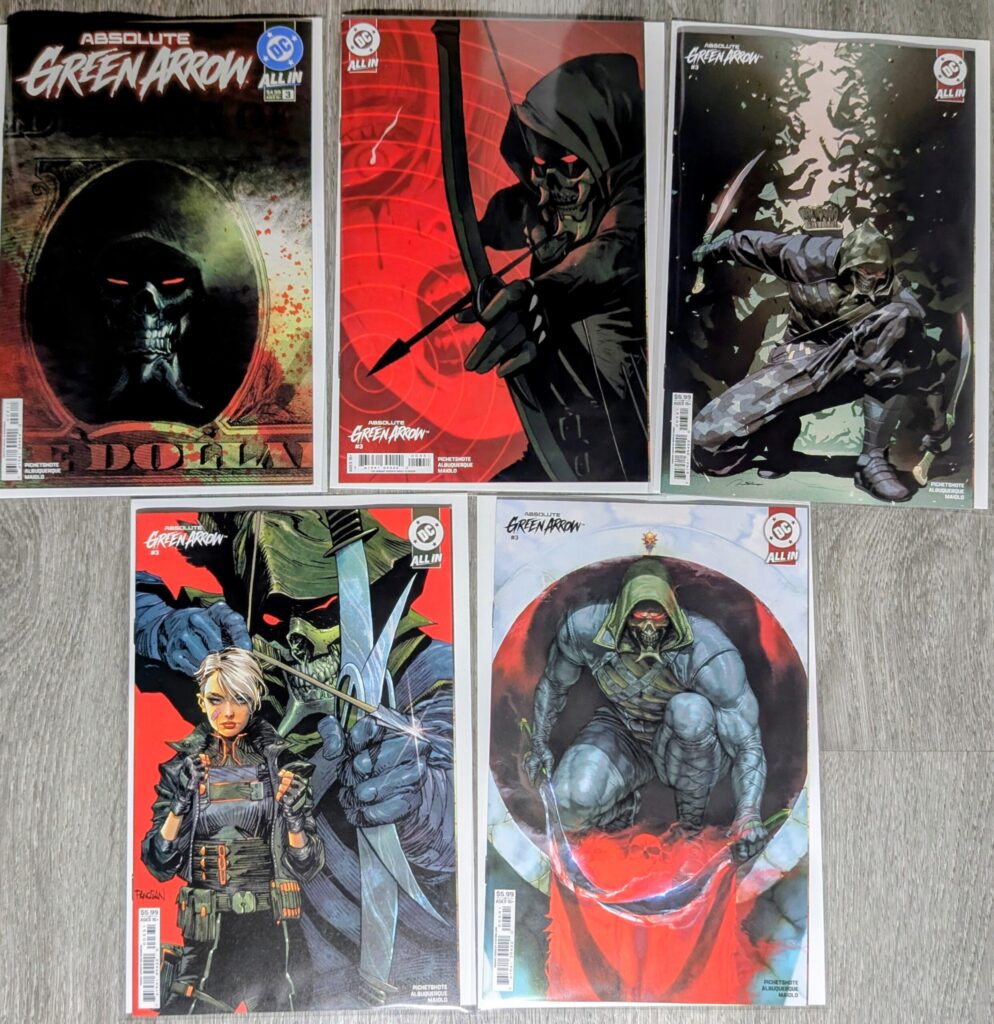 Various Absolute Green Arrow #3 comic book cover variants.