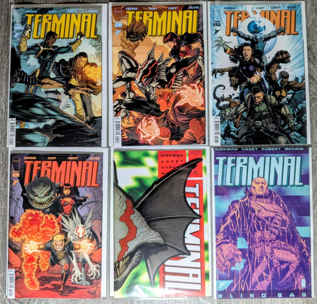 Terminal comic book covers A, B, C (David Finch), D and the die cut cover + a blind bag.
