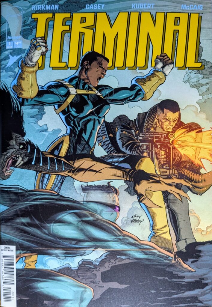 Terminal #1 comic book cover A featuring a few members of the seemingly good team, this is a wrap around cover that connects with cover B.