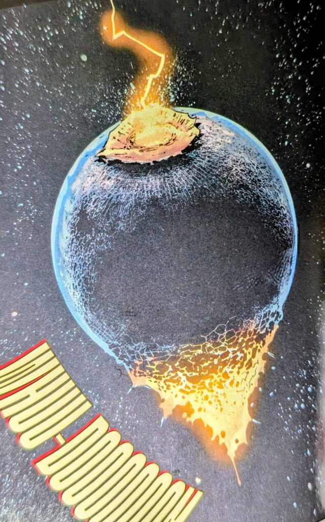 The moon as Absolute Superman is smashed straight through the moon by King Shazam.