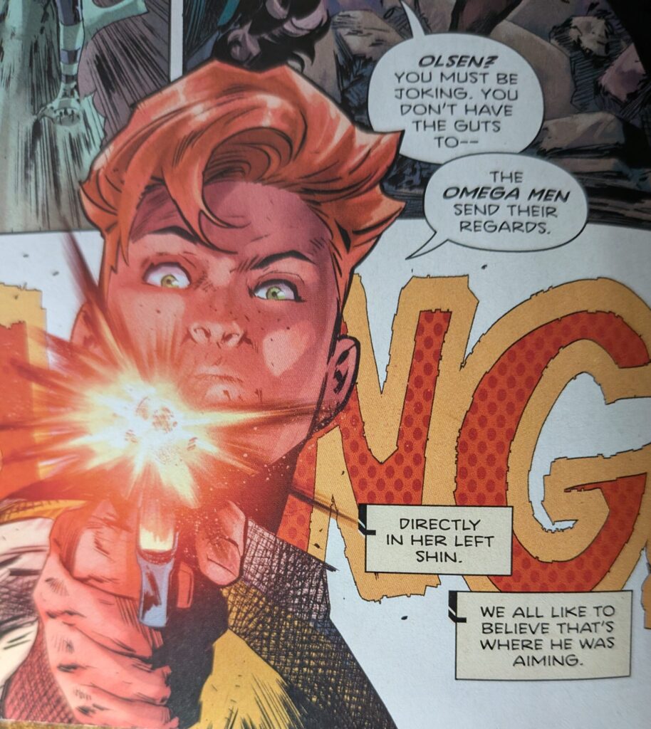 Absolute Jimmy Olsen firing a gun.