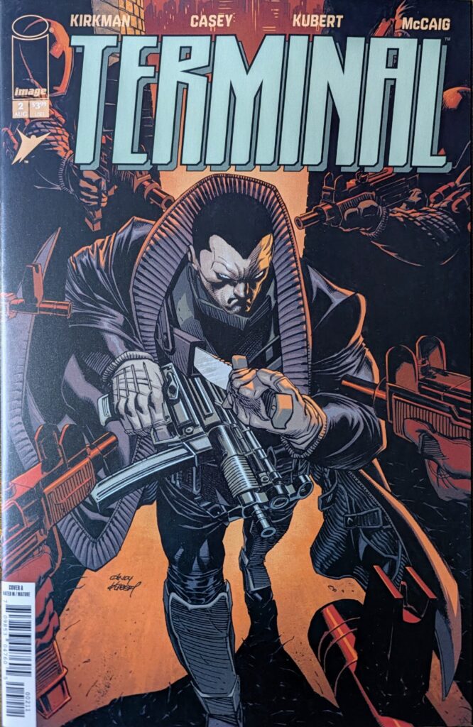 Terminal #2 comic book cover A showing Tyler with a gun surrounded by other guys with guns!