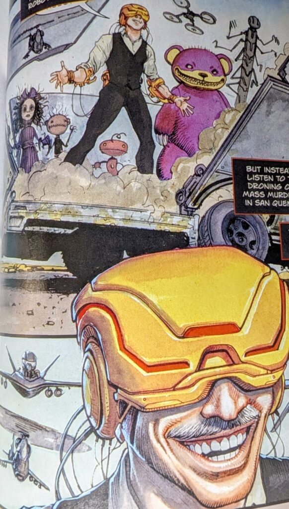 Absolute Toyman controlling multiple toys, preparing for a fight against Absolute Superman.