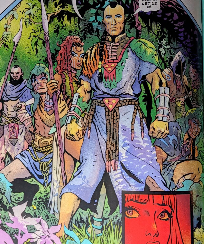 The outside people, depicted as more primitive people with privative weapons.