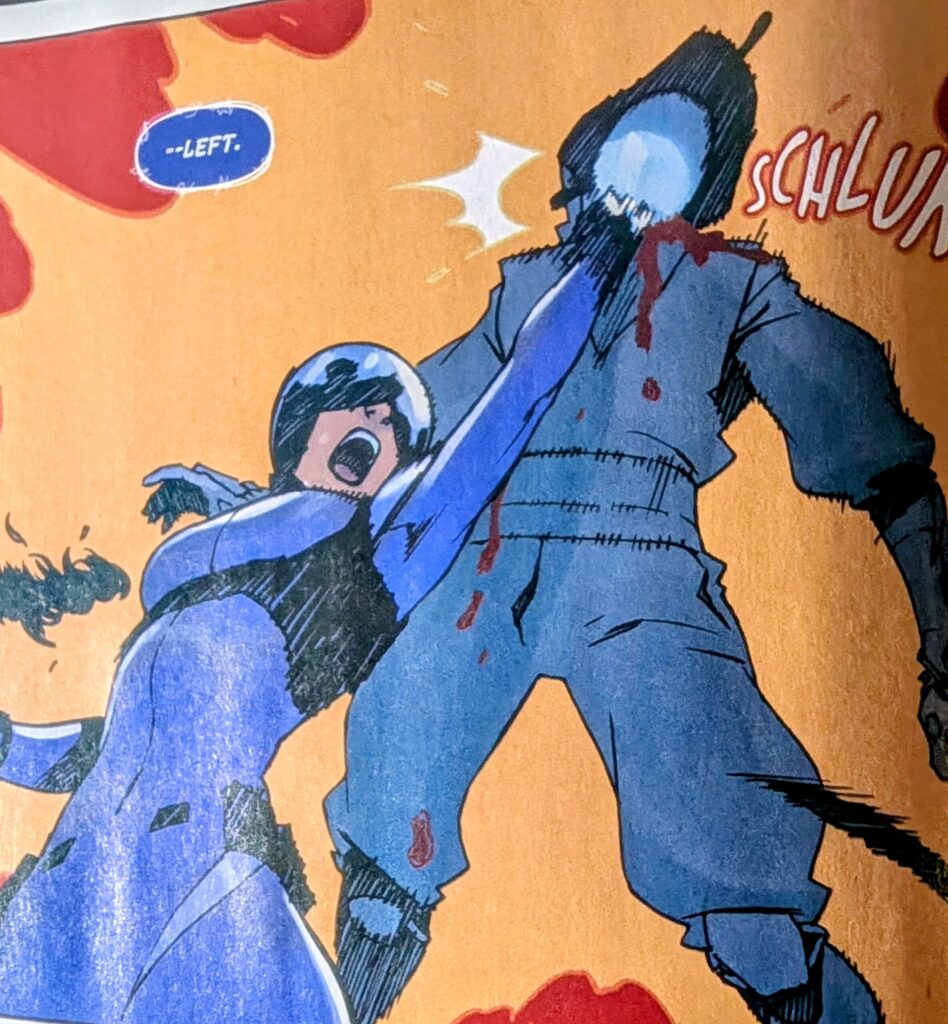 Absolute Catwoman using directions from Jonesy to help strike a hard to see opponent, a shadow.
